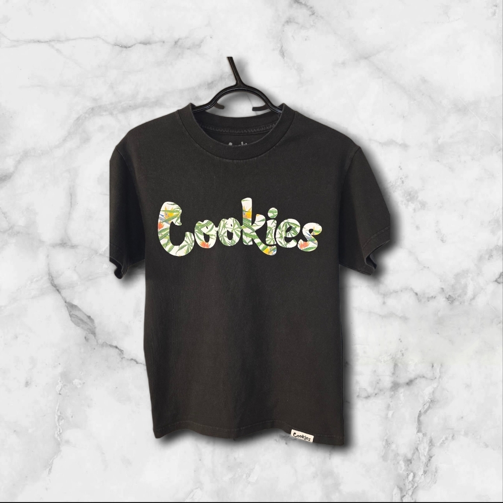 (COOKIES) Size Small Black Short Sleeve Tee With Colorful Logo. Has Some Fading.